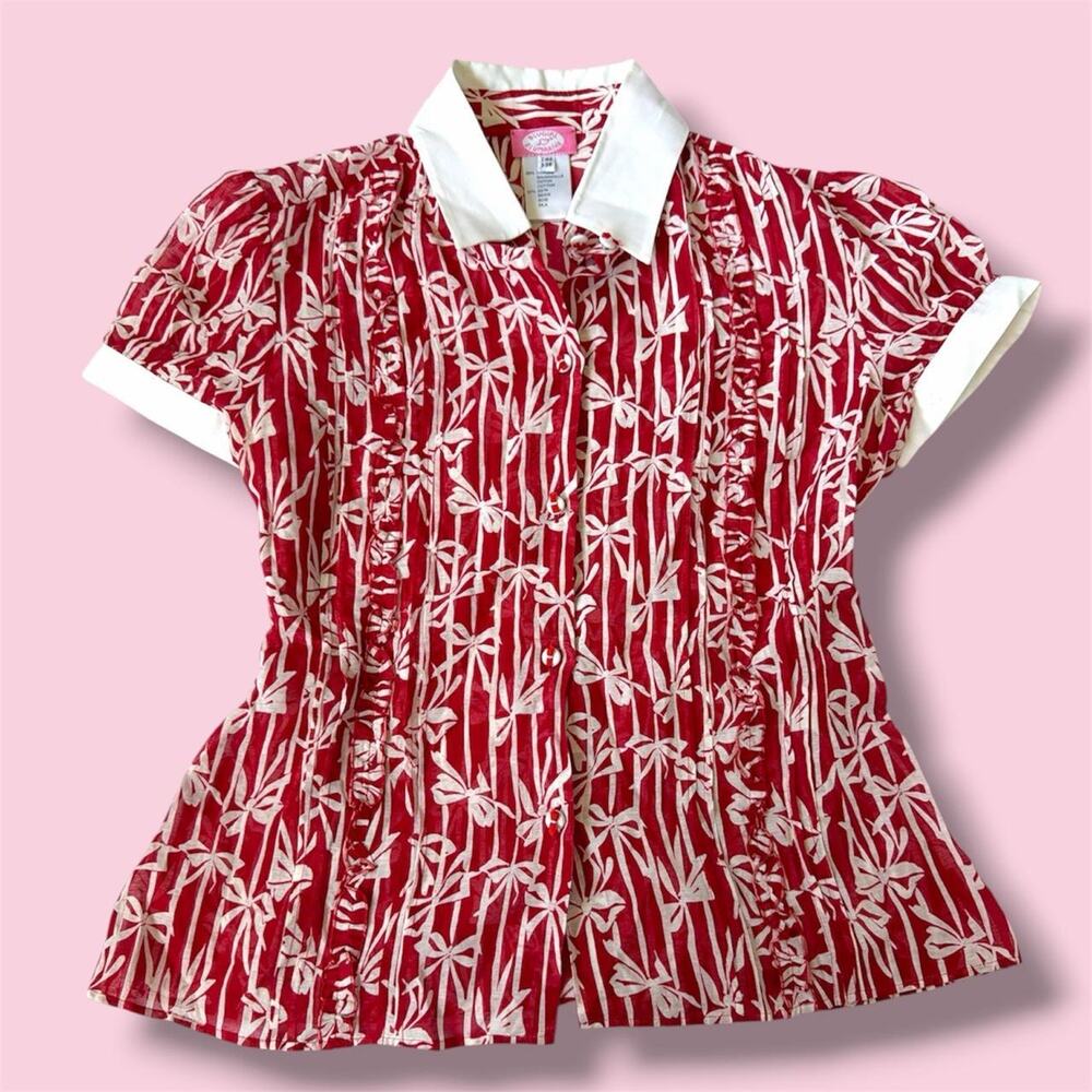 Vintage Blugirl Blumarine red & white bow print cotton & silk blouse